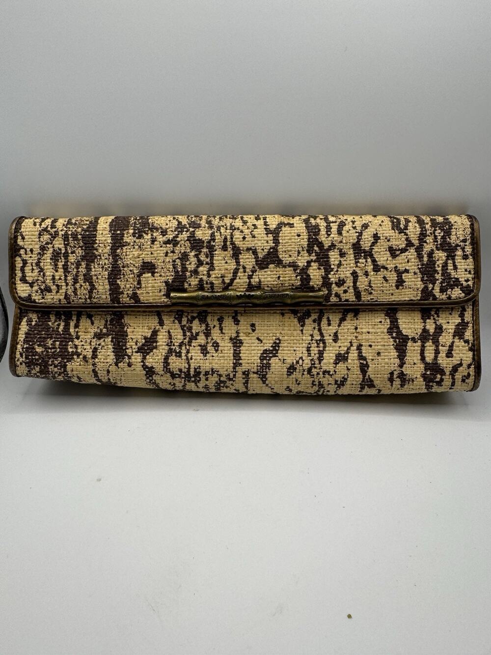 Vtg Rare Elaine Turner Straw Envelope Clutch Splatter Print Leather Trim Italy - Picture 1 of 11